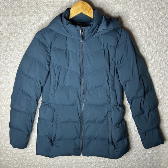 32 Degrees Heat Adult Small Dark‎ Turquoise Blue Hooded Zip Puffer Coat - Picture 1 of 6
